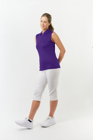 Pure Golf Thrive Ladies Sleeveless Golf Polo Shirts - Purple
