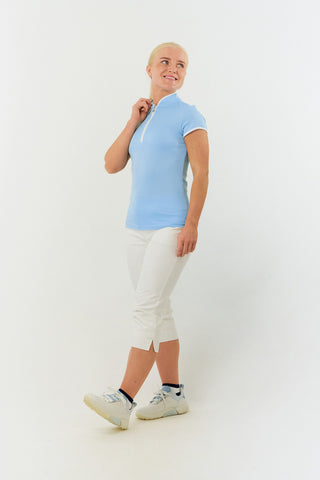 Pure Golf Bloom Ladies Cap Sleeve Polo Shirt - Pale Blue