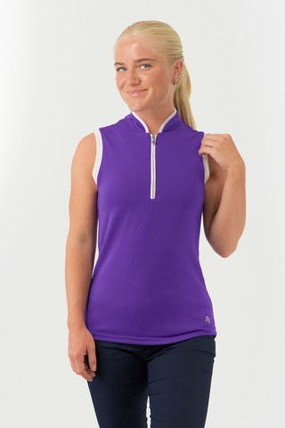 Pure Golf Bloom Sleeveless Golf Polo Shirt - Purple