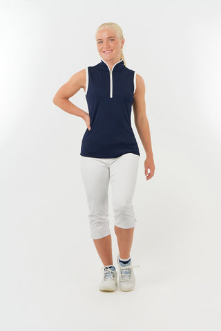 Pure Golf Bloom Ladies Sleeveless Golf Polo Shirt - Navy