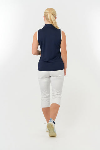 Pure Golf Bloom Ladies Sleeveless Golf Polo Shirt - Navy