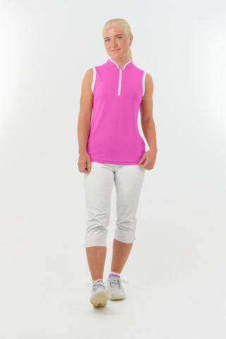 Pure Golf Bloom Ladies Sleeveless Golf Polo Shirt - Azalea