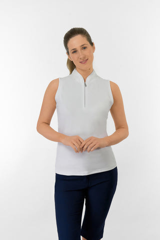 Bloom2 Ladies Sleeveless Polo Shirt - White