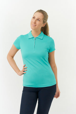 Pure Golf Thrive Cap Sleeve Women's Golf Polo Shirts - Ocean Blue