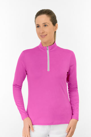 Tranquillity Ladies Golf Mid Quarter Zip Polo - Azalea