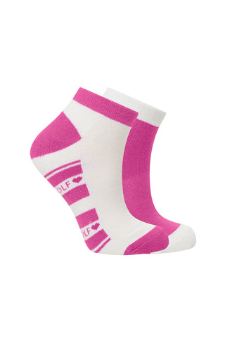 Ladies 2 Pair Pack Of Trainer Golf Socks- Azalea Pink