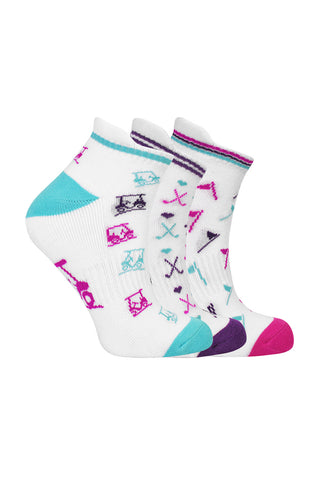 3 Pair Pack Of Multi Coloured Ladies Golf Socks