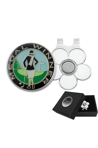 Medal Winner Ball Marker and Visor Clip in Presentation Gift Box - Classic Lady