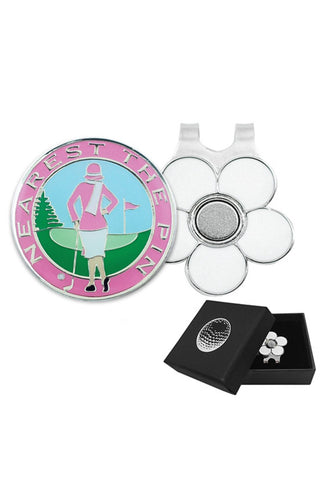 Nearest The Pin Golf Ball Marker and Visor Clip in Presentation Gift Box - Classic Lady