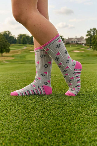 Pair of Ladies Crew Golf Socks with Flag Design - Grey