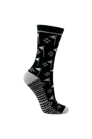 Pair of Black Crew Ladies Golf Socks with Flag Design