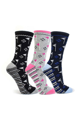 3 Pair Pack of Crew Ladies Golf Socks - Navy, Grey and Black