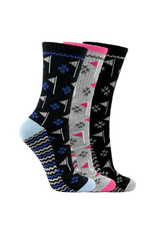 3 Pair Pack of Crew Ladies Golf Socks - Navy, Grey and Black