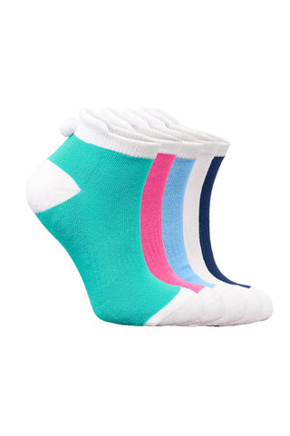 Surprizeshop 5 Pair Pack Of Ladies Pom Pom Golf Socks - Multi Coloured