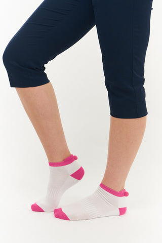 3 Pair Pack of Pink Spot Pom Pom Ladies Golf Socks