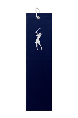 Ladies Embroidered Tri-Fold Golf Towel- Navy