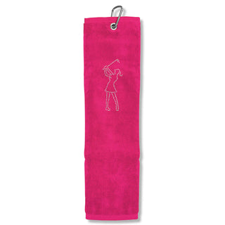 Crystal lady Golfer Tri-Fold Golf Towel- Pink