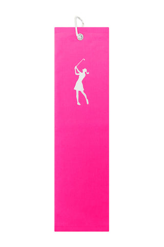 Cotton Trifold Ladies Golf Towel - Hot Pink