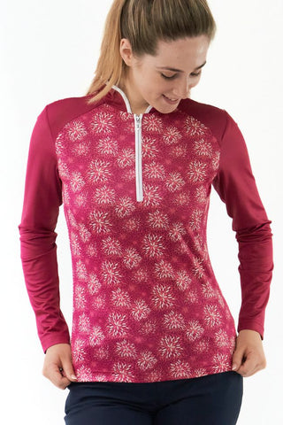 Pure Golf Sienna Long Sleeve Zip Neck Top - Garnet Berry