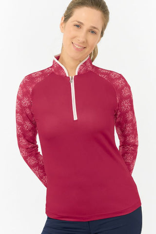 Pure Golf Hazel Long Sleeve Zip Neck Top - Garnet Berry