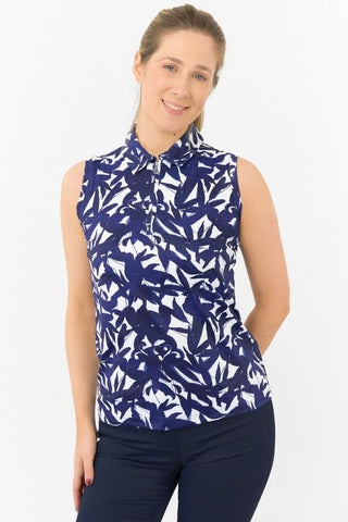 Amity Sleeveless Ladies Golf Polo Shirt - Wild Peony Navy