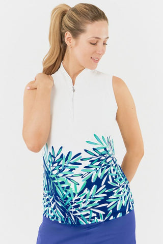 Pure Golf Carly Sleeveless Ladies Polo Shirt - Floating Palms Yale