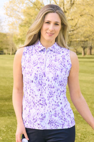 Pure Golf Amity Ladies Golf Sleeveless Polo Shirt - Violet Fields