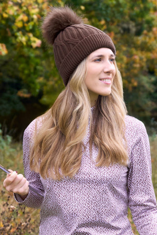 Greta Margot Knit Waterproof Bobble Hat - Cocoa Powder