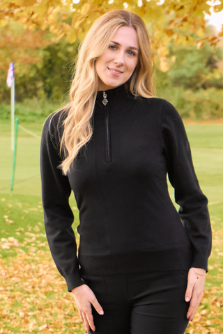 Brace Black Super Soft Lined Quarter Zip Golf Jumper - Pure Golf