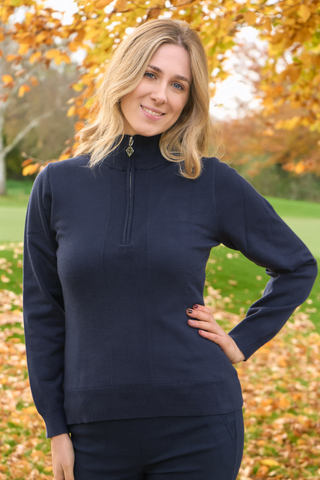 Brace Navy Super Soft Quarter Zip Lined Sweater - Pure Golf