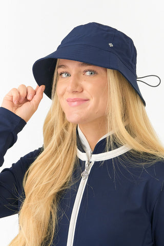 Ladies Golf Waterproof Fleece Lined Bucket Rain Hat- Navy