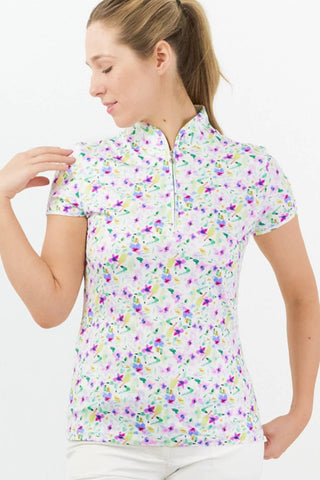 Pure Golf Rise Cap Sleeve Womens Golf Polo Shirt - Ethereal Bouquet