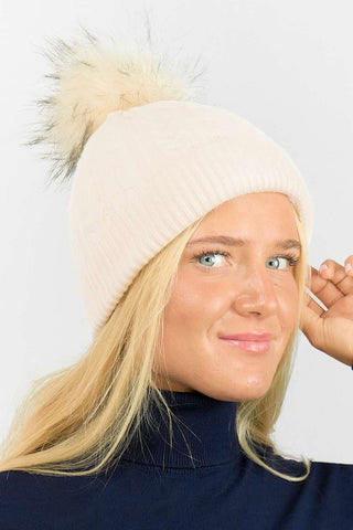 Ladies Waterproof Bobble Hat - Winter White