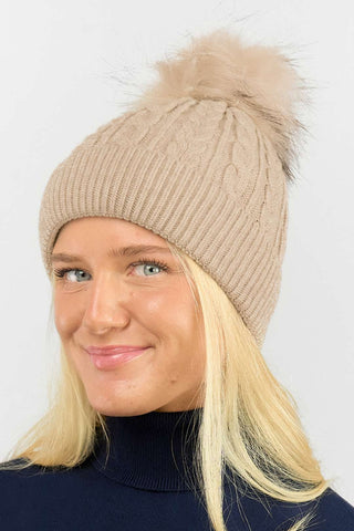 Ladies Waterproof Bobble Hat - Stone