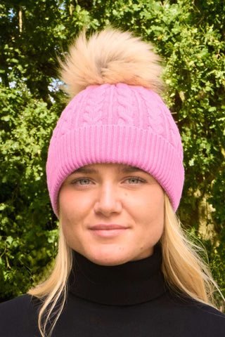 Ladies Waterproof Bobble Hat - Soft Pink