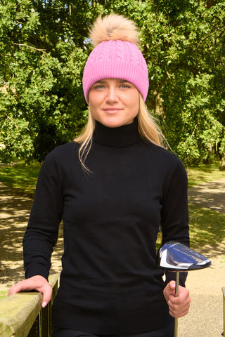 Surprizeshop Ladies Waterproof Bobble Ladies Golf Hat - Soft Pink