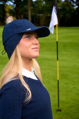 Ladies Waterproof Fleece Lined Rain Cap with Ball Marker - Navy
