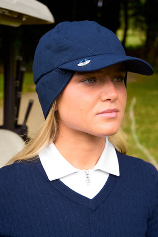Ladies Waterproof Fleece Lined Rain Cap with Ball Marker - Navy