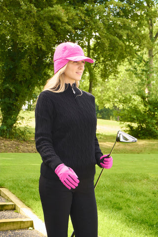 Ladies Golf Waterproof Fleece Lined Rain Cap with Crystal Umbrella Ball Marker -Pink