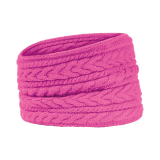 Pink Waterproof Ladies Golf Snood and Neck Warmer has three layers: a hidden inner waterproof layer plus a soft fleece lining which makes it warm and comfortable to wear next to the skin. The cable knitted design is the outer layer.