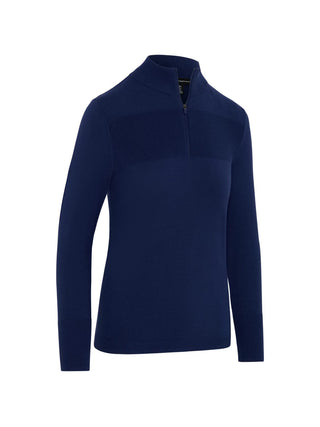 Ribbed Collar Classic Ladies Golf Sweater - Blue Depths