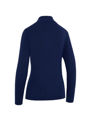 Ribbed Collar Classic Ladies Golf Sweater - Blue Depths