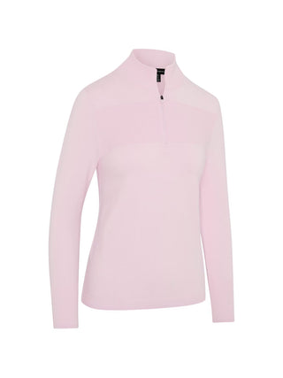 Ribbed Collar Classic Ladies Golf Sweater - Cherry Blossom