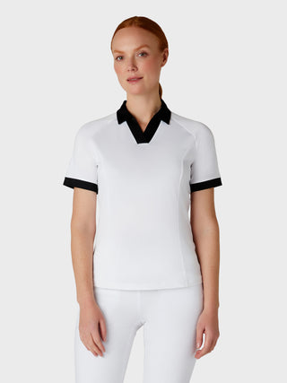 Short Sleeve V-Placket Colourblock Golf Polo - Brilliant White