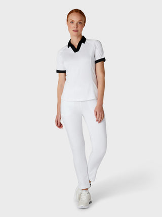Short Sleeve V-Placket Colourblock Golf Polo - Brilliant White
