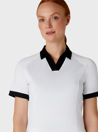 Short Sleeve V-Placket Colourblock Golf Polo - Brilliant White
