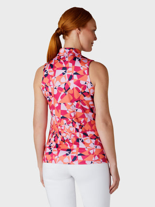Callaway Golf Geometric Floral Print Ladies Sleeveless Golf Shirt  - Pink Peacock