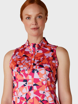 Callaway Golf Geometric Floral Print Ladies Sleeveless Golf Shirt  - Pink Peacock