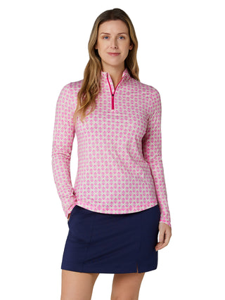 Callaway Deco Geo Long Sleeve Golf Top - Fuchsia Purple