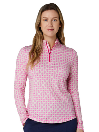 Callaway Deco Geo Long Sleeve Golf Top - Fuchsia Purple